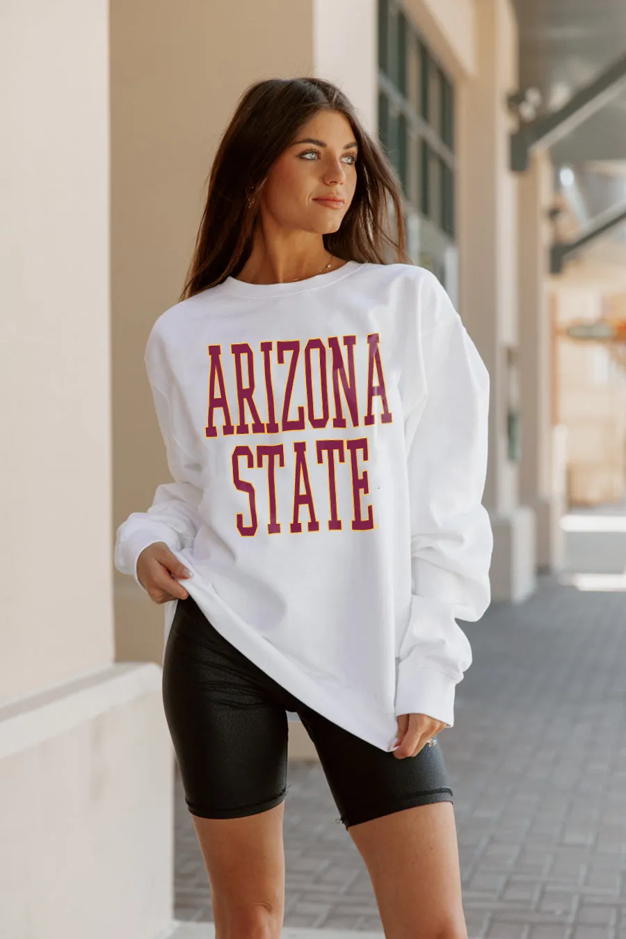 ARIZONA STATE SUN DEVILS PLAY BY PLAY CLASSIC CREW FLEECE BY MADI PREWETT TROUTT