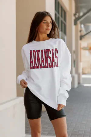 ARKANSAS RAZORBACKS PLAY BY PLAY CLASSIC CREW FLEECE BY MADI PREWETT TROUTT