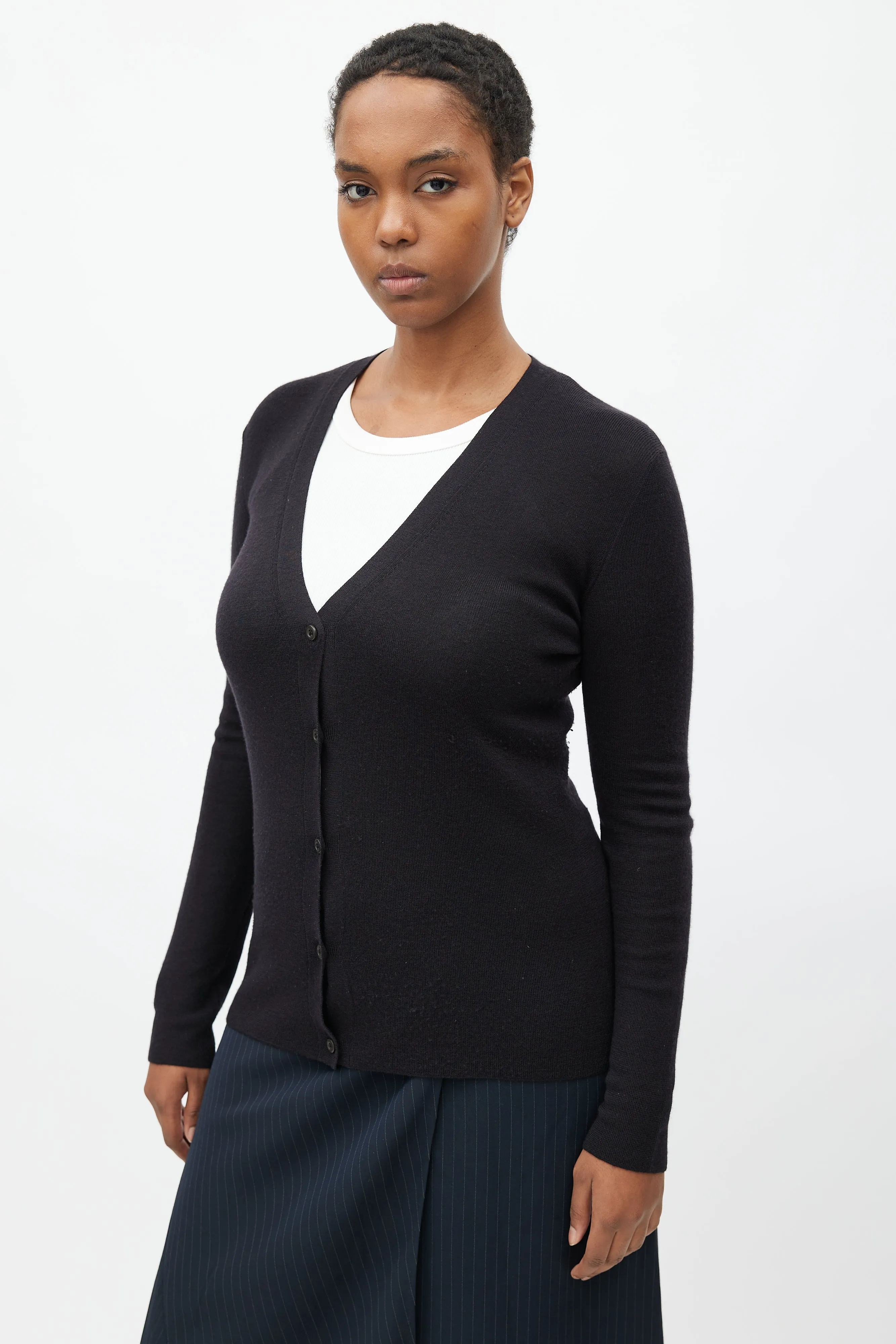 Black Cashmere V-Neck Cardigan