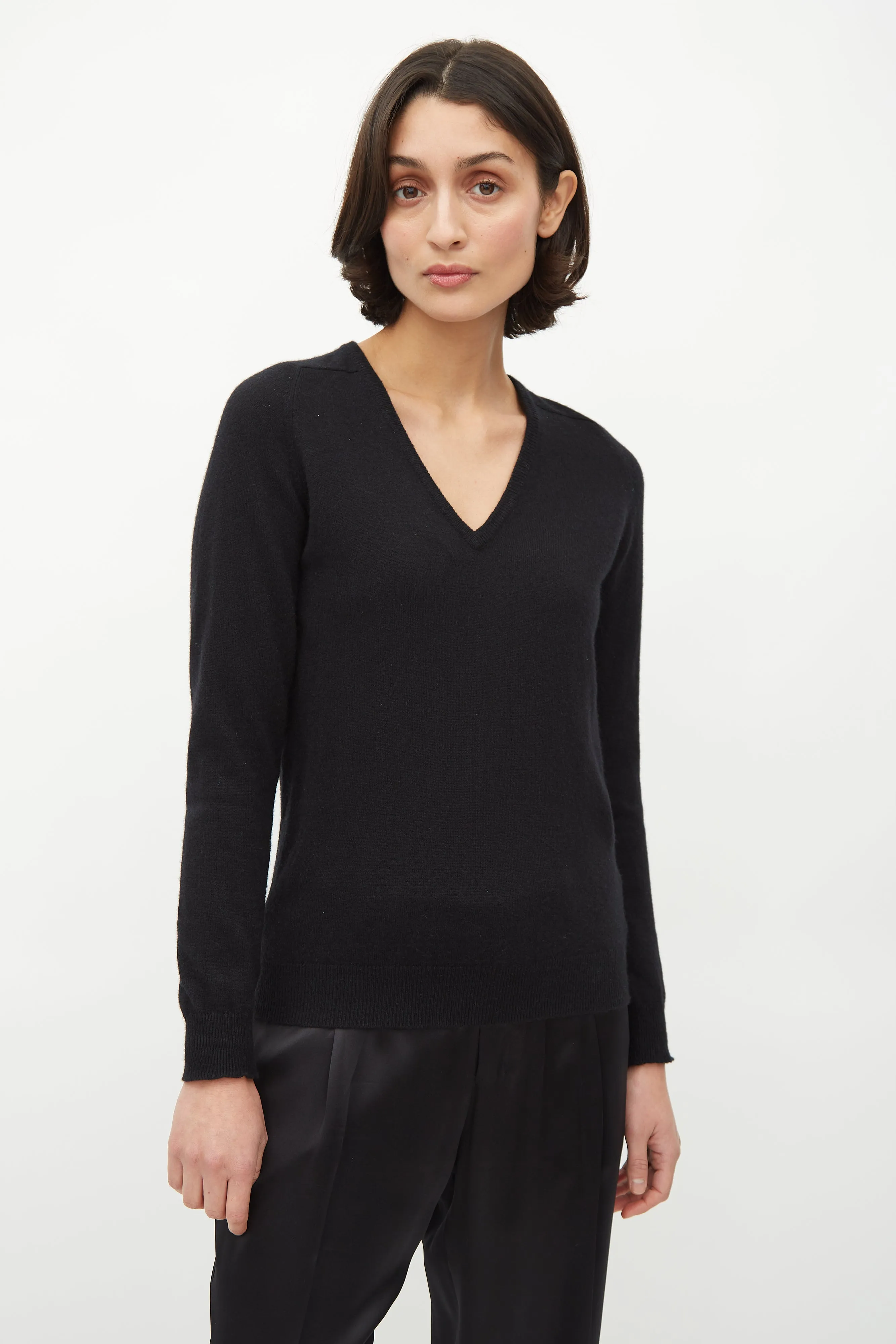 Black Cashmere V-Neck Sweater