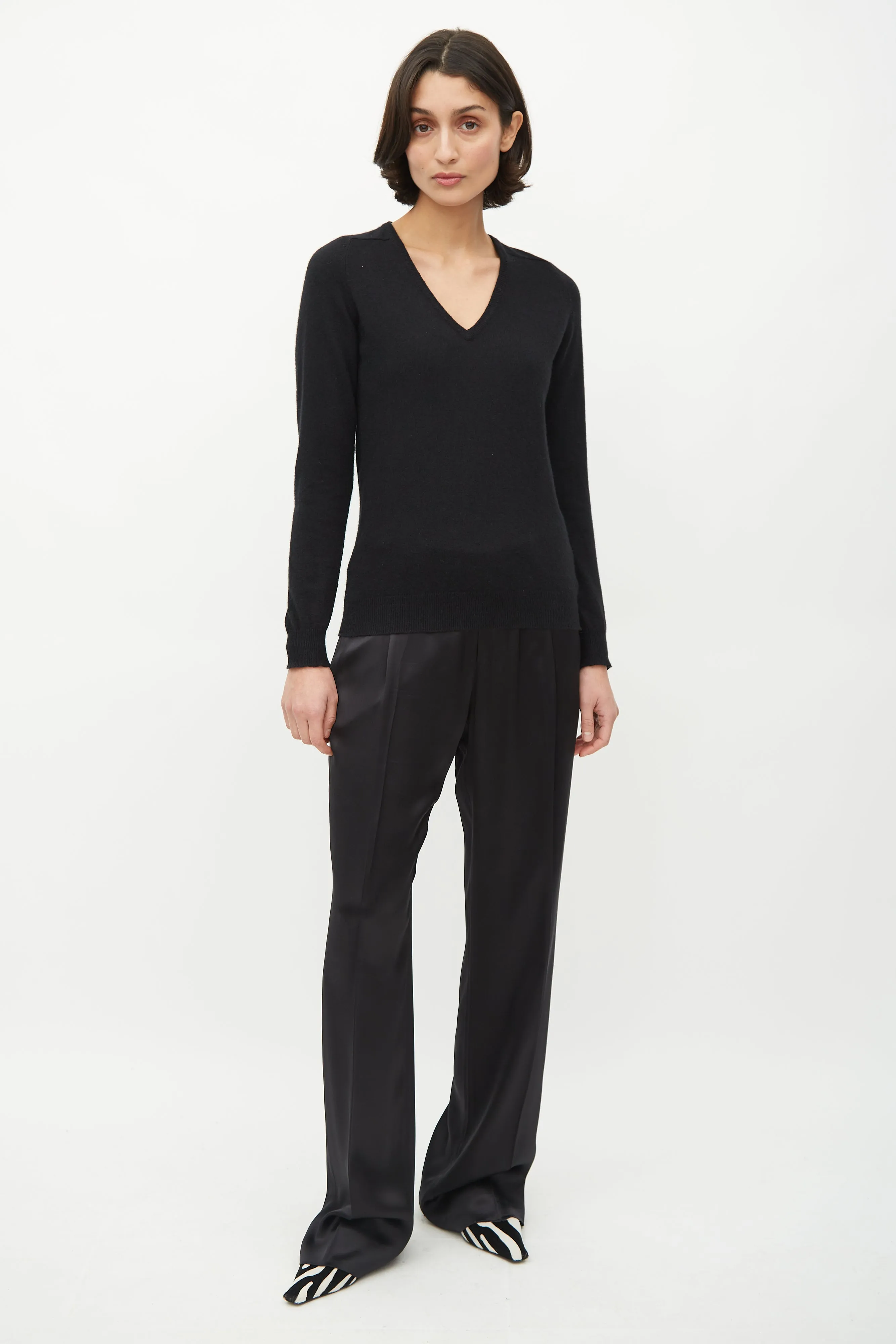 Black Cashmere V-Neck Sweater