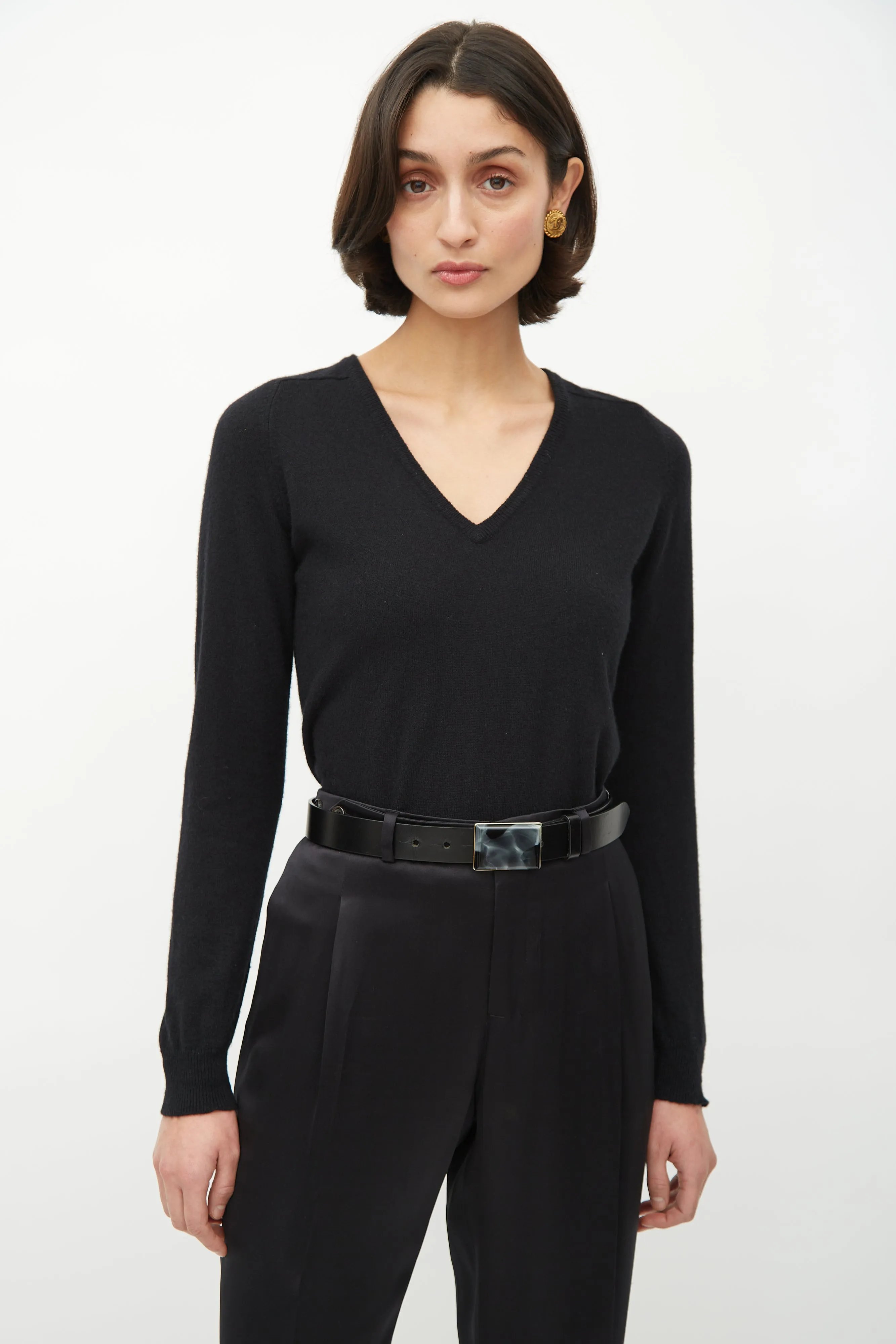 Black Cashmere V-Neck Sweater