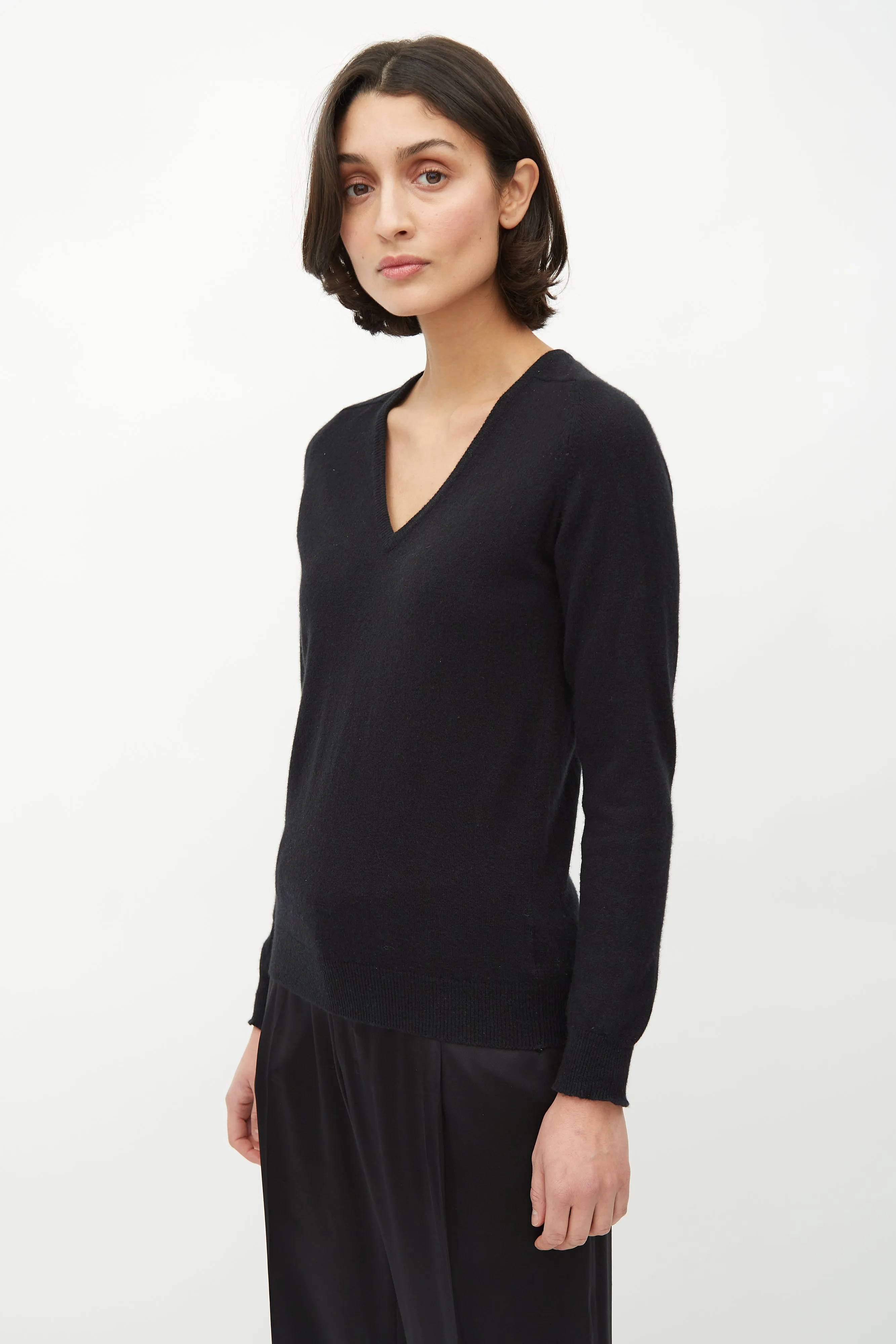 Black Cashmere V-Neck Sweater