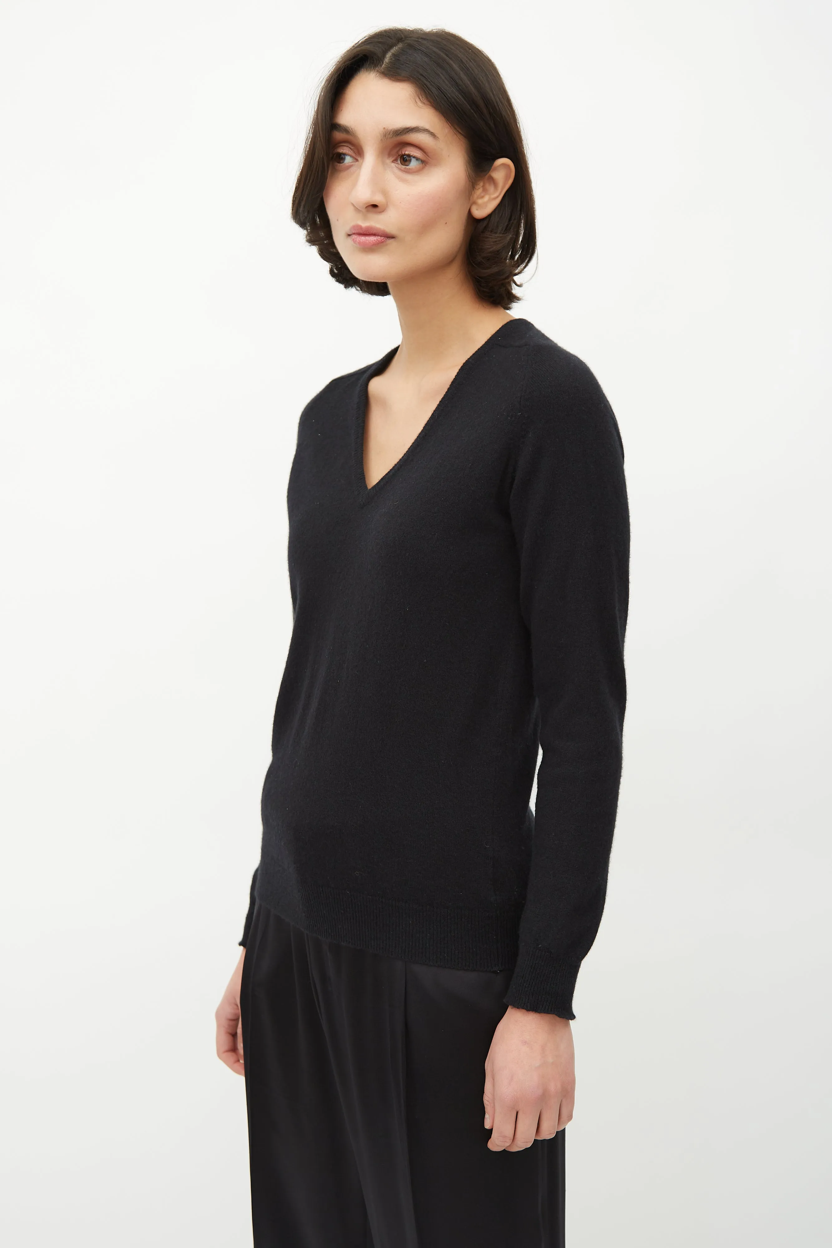 Black Cashmere V-Neck Sweater