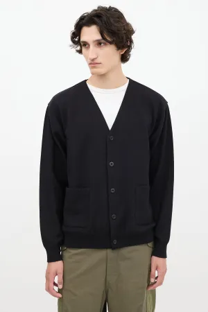 Black Cotton V-Neck Cardigan