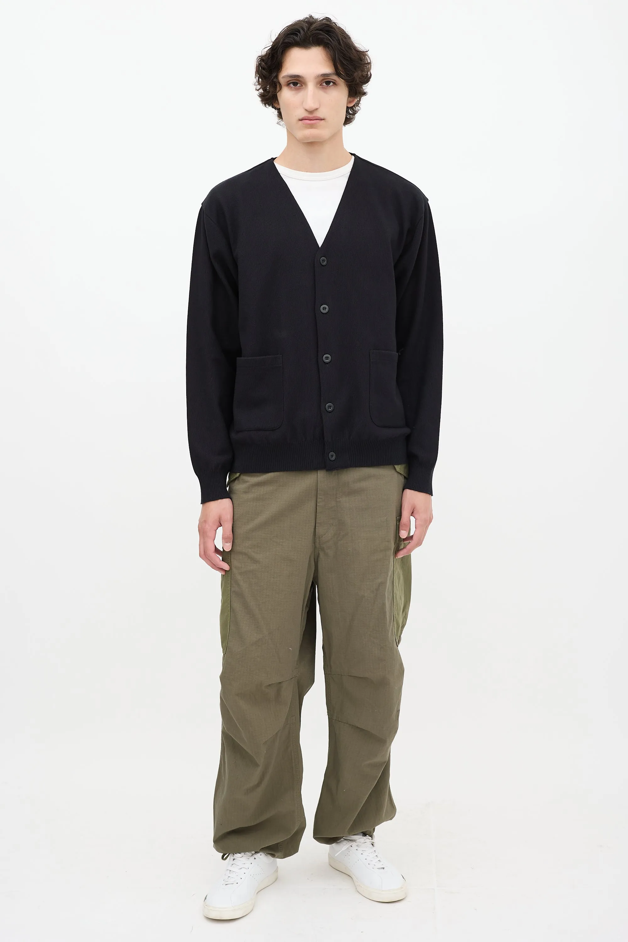 Black Cotton V-Neck Cardigan
