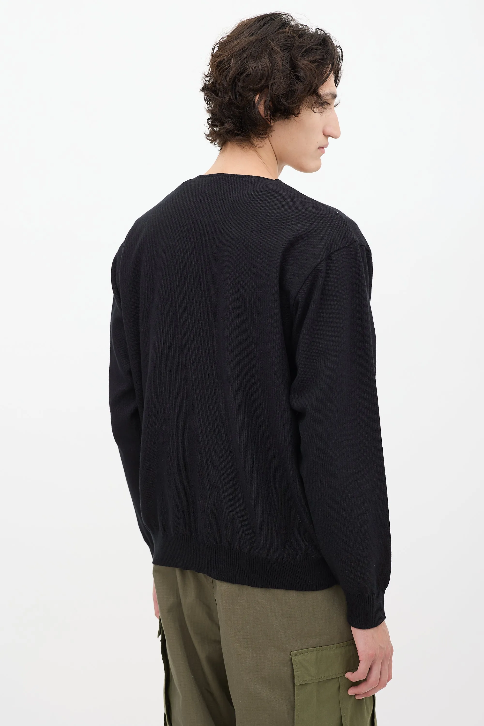 Black Cotton V-Neck Cardigan