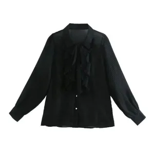 BLACK PLEATED BLOUSE