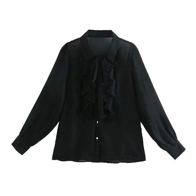 BLACK PLEATED BLOUSE