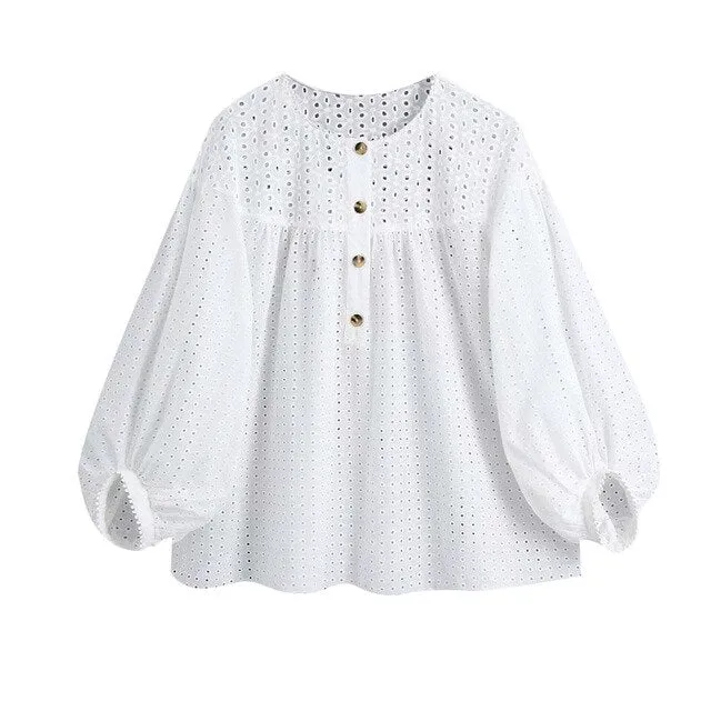 BLOUSE WITH CUTWORK EMBROIDERY