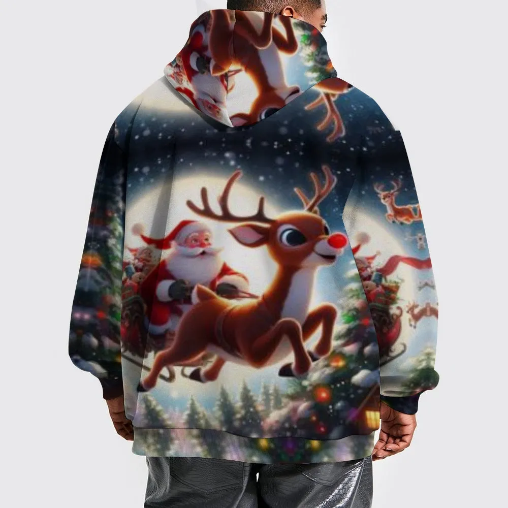 Christmas Reindeer Winter Snow Graphic Pullover With Kangaroo Pocket Hoodies
