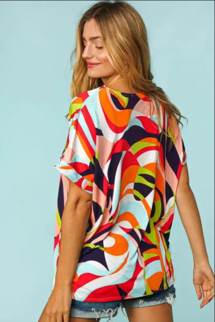Geometric Loose Fit Short Sleeve Top
