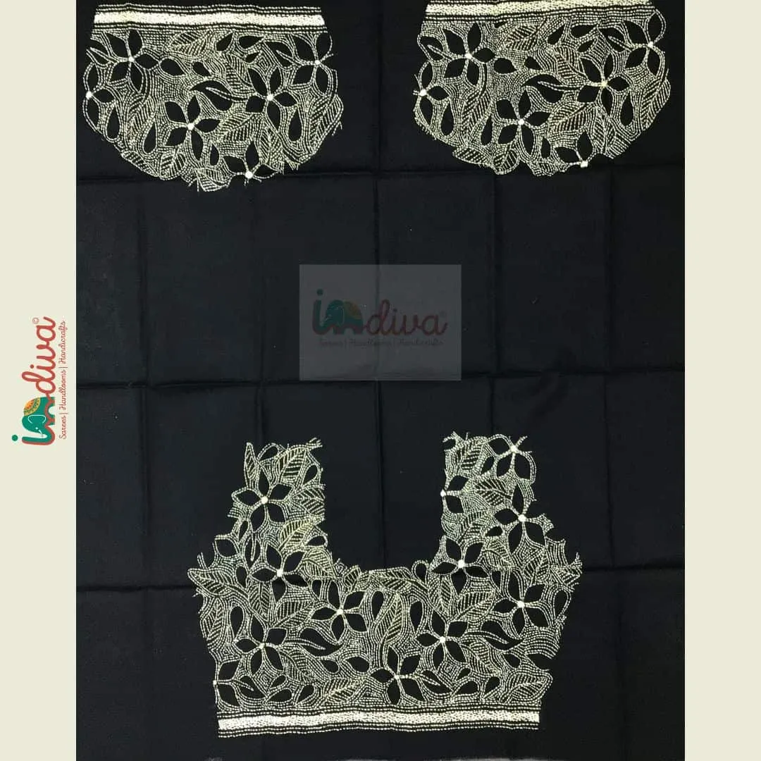 Monochrome Reverse Kantha Blouse Fabric