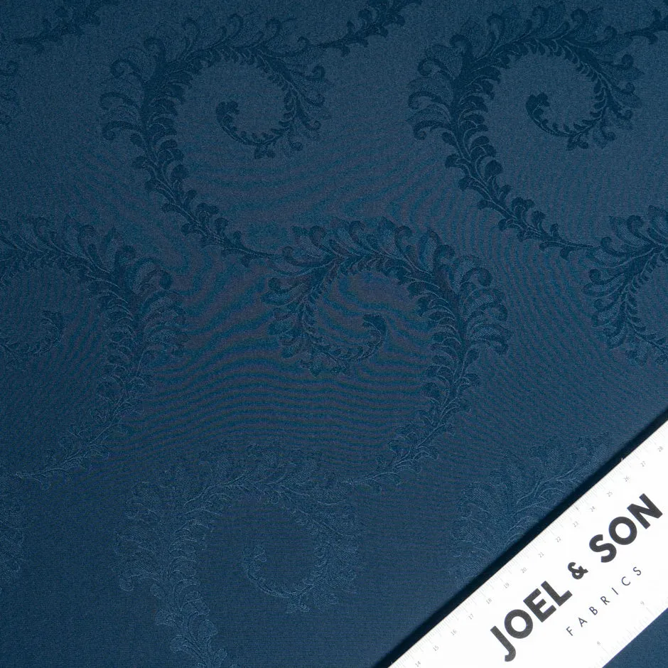 Navy Blue Floral Jacquard Pure Silk