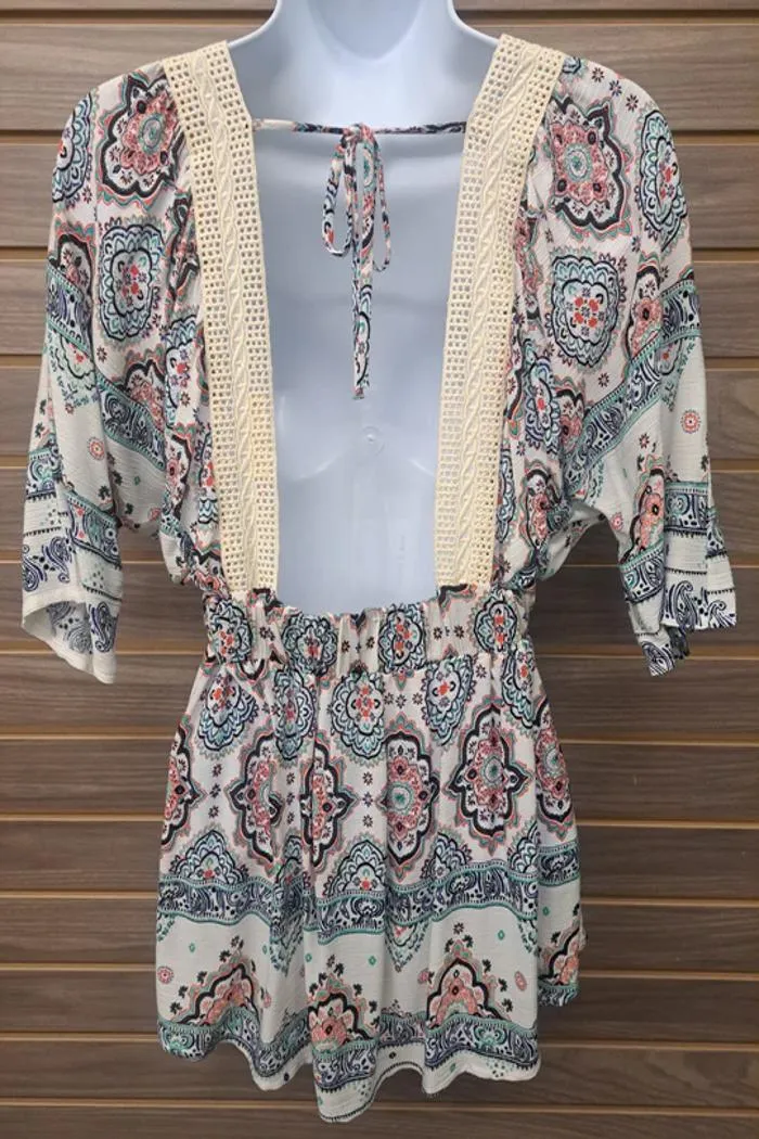 Open Back Linen Lace Paisley Top