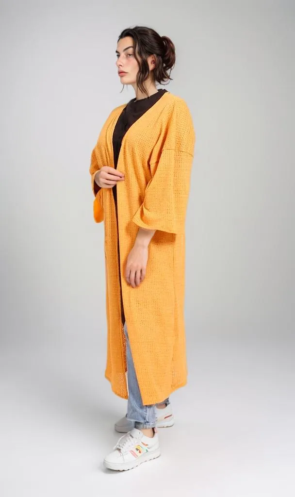 R206559 - Tricot Textured Kimono - Mustard Yellow