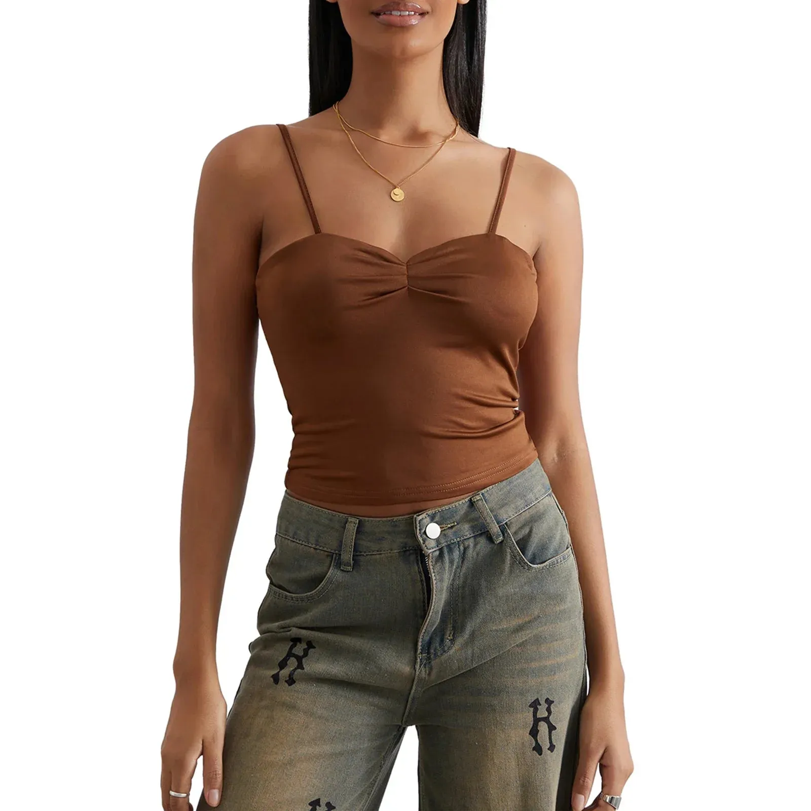 Strap Sleeveless Cute Slim Fit Backless Summer Crop Spaghetti Top