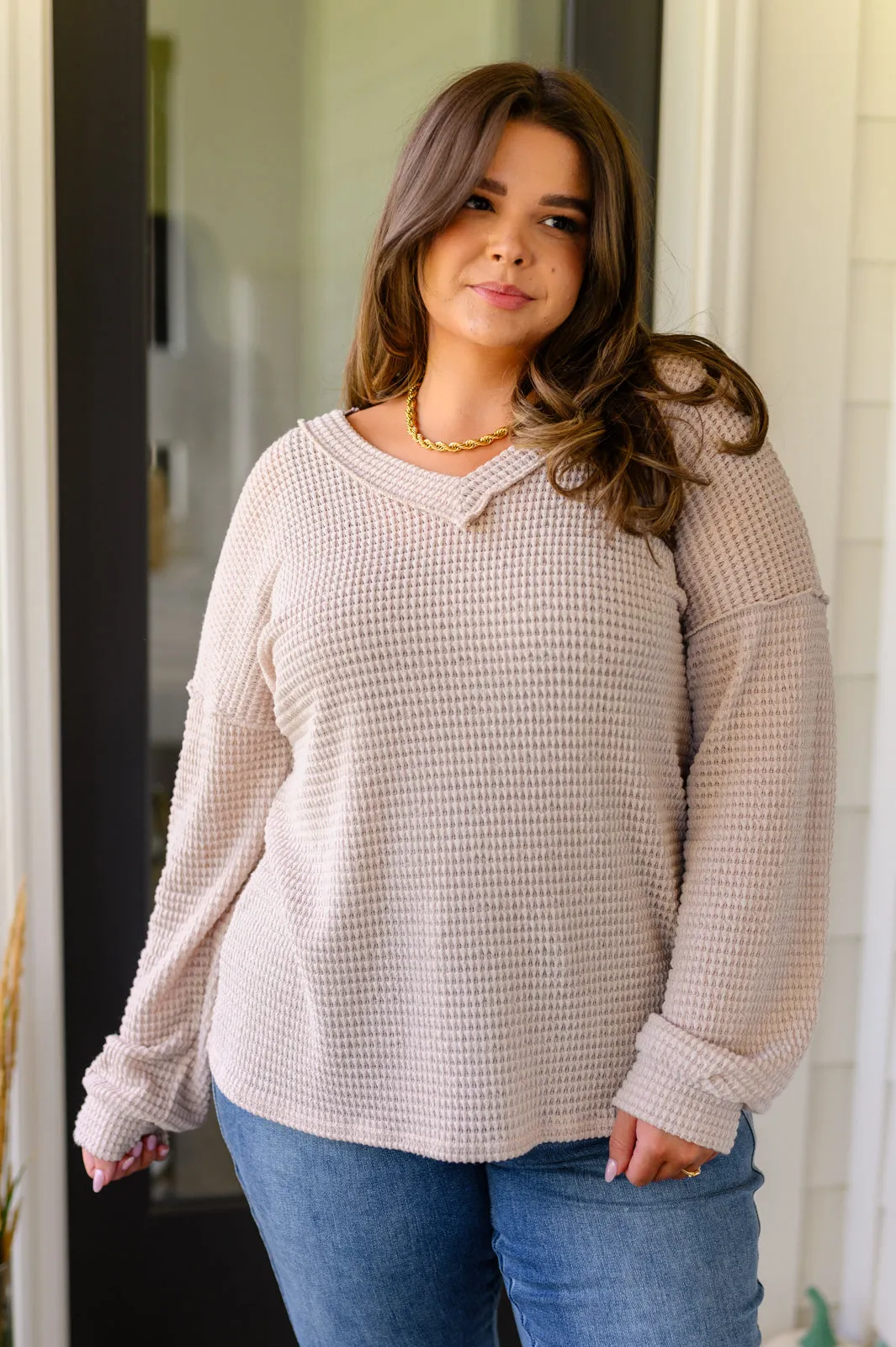 Waffle Knit V-Neck Sweater
